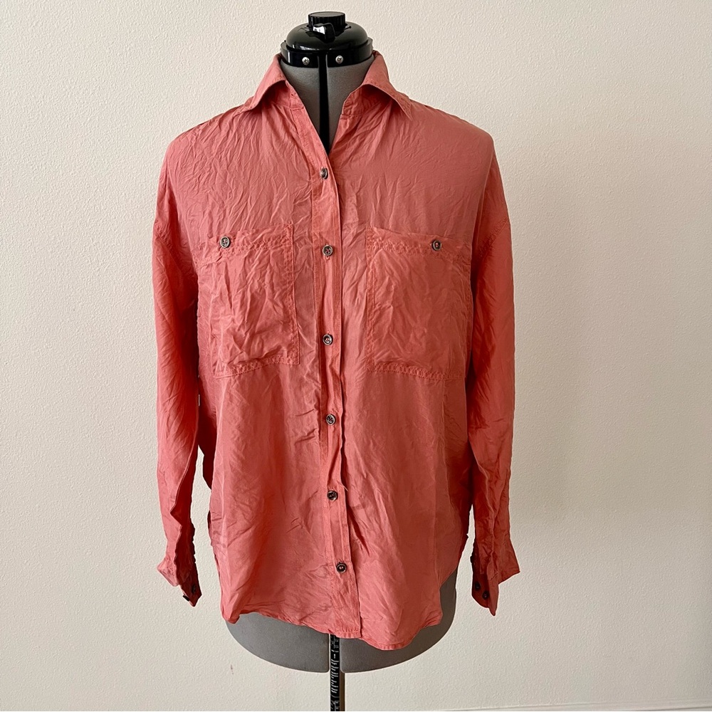 Jonathan Martin Women's 100% Silk Coral Blouse Top Shirt Size S